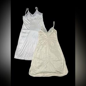 2 satin slip dresses with lace detailing